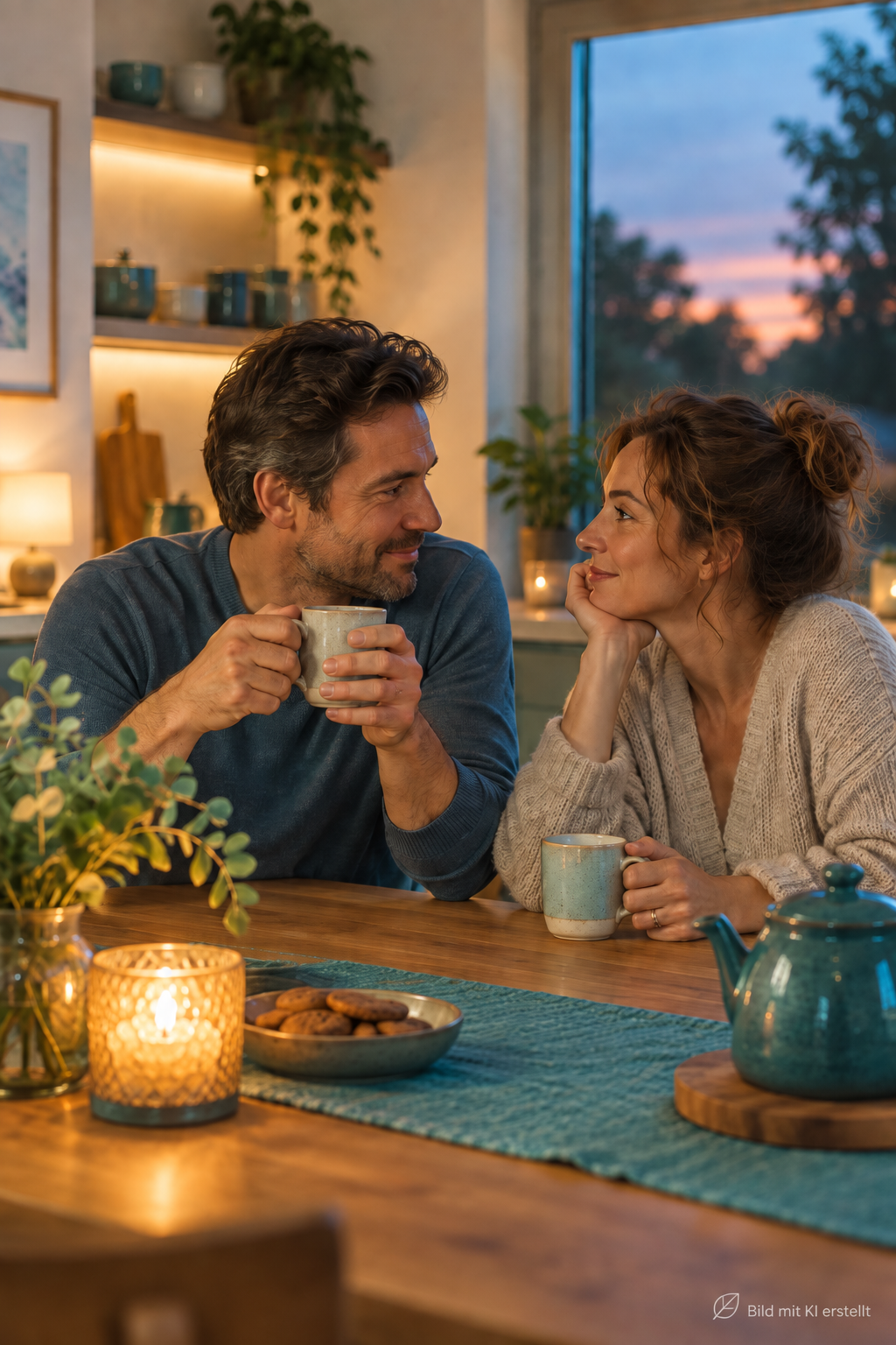 Verbundenes Paar beim Kaffee